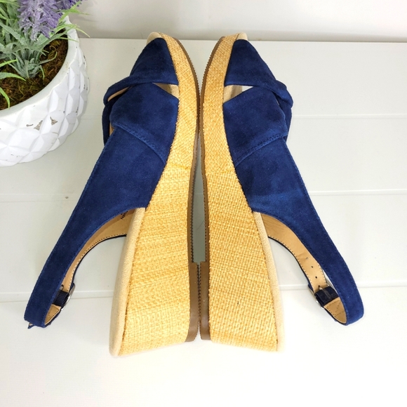 Land's End Navy Blue Suede Slingback Espadrilles Wedge 9 New - Picture 6 of 8